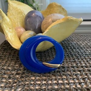 Vintage 80’s Art Nouveau Crescent Gold & Cobalt Blue Brooch